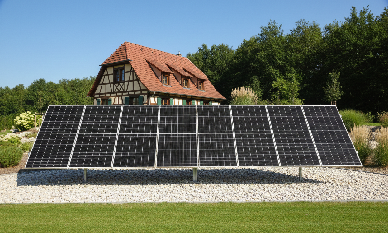 Tracker solaire Sun+ devant maison alsacienne