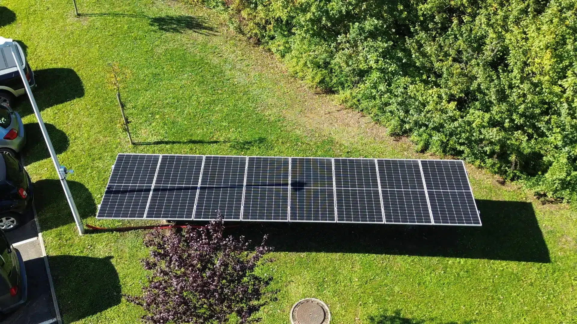Installation de trackers solaires Falco vue du ciel