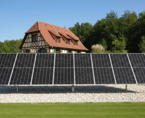 Tracker solaire sun+ devant maison alsacienne