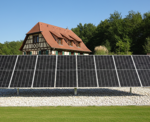 Tracker solaire Sun+ devant maison alsacienne